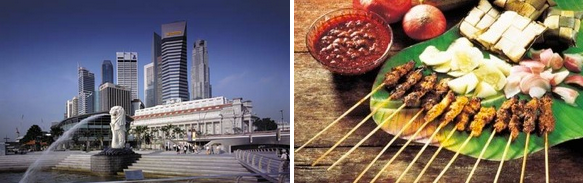 The Merlion and famous singaporean food